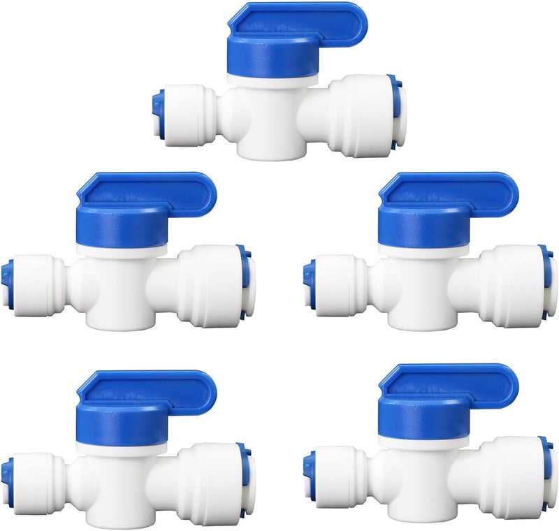 AimatRun Water purifier globe valve, 1/4 "FPT × 3/8" pipeline quick ball valve switch, outer diameter 1/4 turn 3/8 inch quick push plastic pipe joint, suitable for reverse osmosis filtration RODI system 5PCS - Image 1